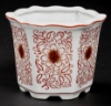 Picture of Red Floral Print on White Ceramic Planter Hexagonal  Set/2  | 6"Wx4.75"H |  Item No. 71411