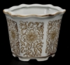 Picture of Brown Floral Print on White Ceramic Planter Hexagonal  Set/2  | 6"Wx4.75"H |  Item No. 71511