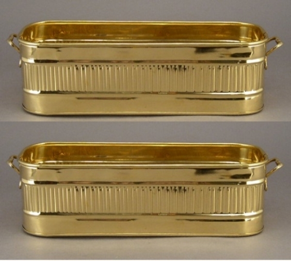 Picture of Planter Brass Window Fluted Lines Handles Set/2  | 5"W x 14"L x 4"H |  Item No. 99492
