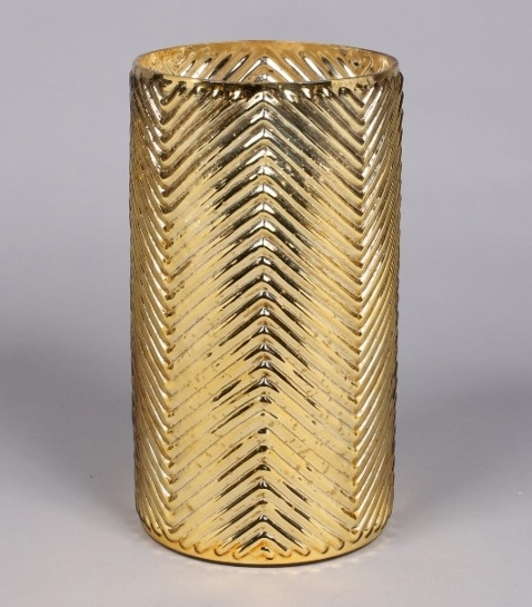 Gold mercury glass cylinder vase with lines 11.25