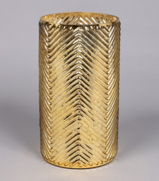 Gold mercury glass cylinder vase with lines 11.25"H 16050,Uniquely