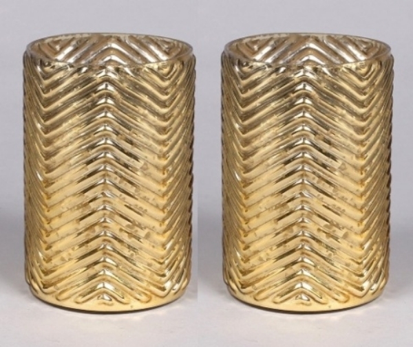 Picture of Gold Mercury Glass Cylinder Vase with Lines  Set/2  | 4"Dx6.5"H |  Item No. 16052