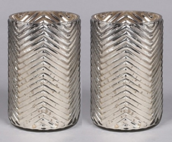 Picture of Silver Vase Mercury Glass Cylinder with Chevron Pattern Set/2  |4"Dx6.5"H|  Item No. 16062