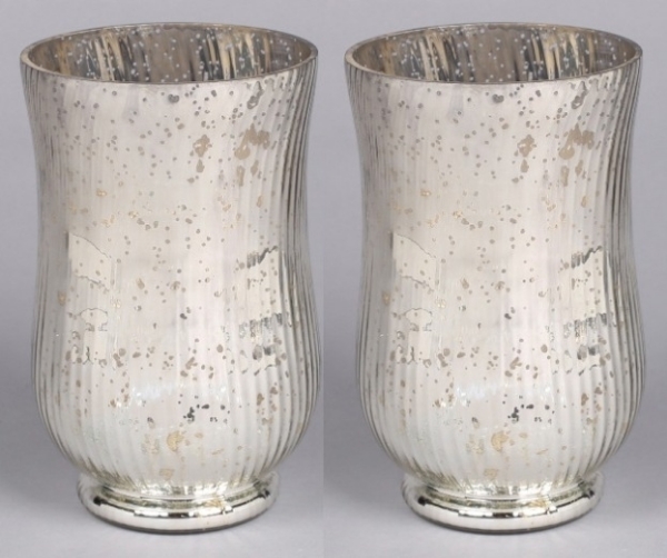 Picture of Silver Vase Mercury Glass Hurricane with Lines Set/2  | 4.75"Dx8"H | Item No. 16064