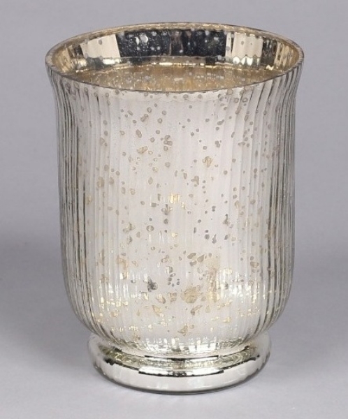 Picture of Silver Mercury Glass Hurricane Vase with Lines Set/2 | 4.25"Dx5.5"H |  Item No. 16065