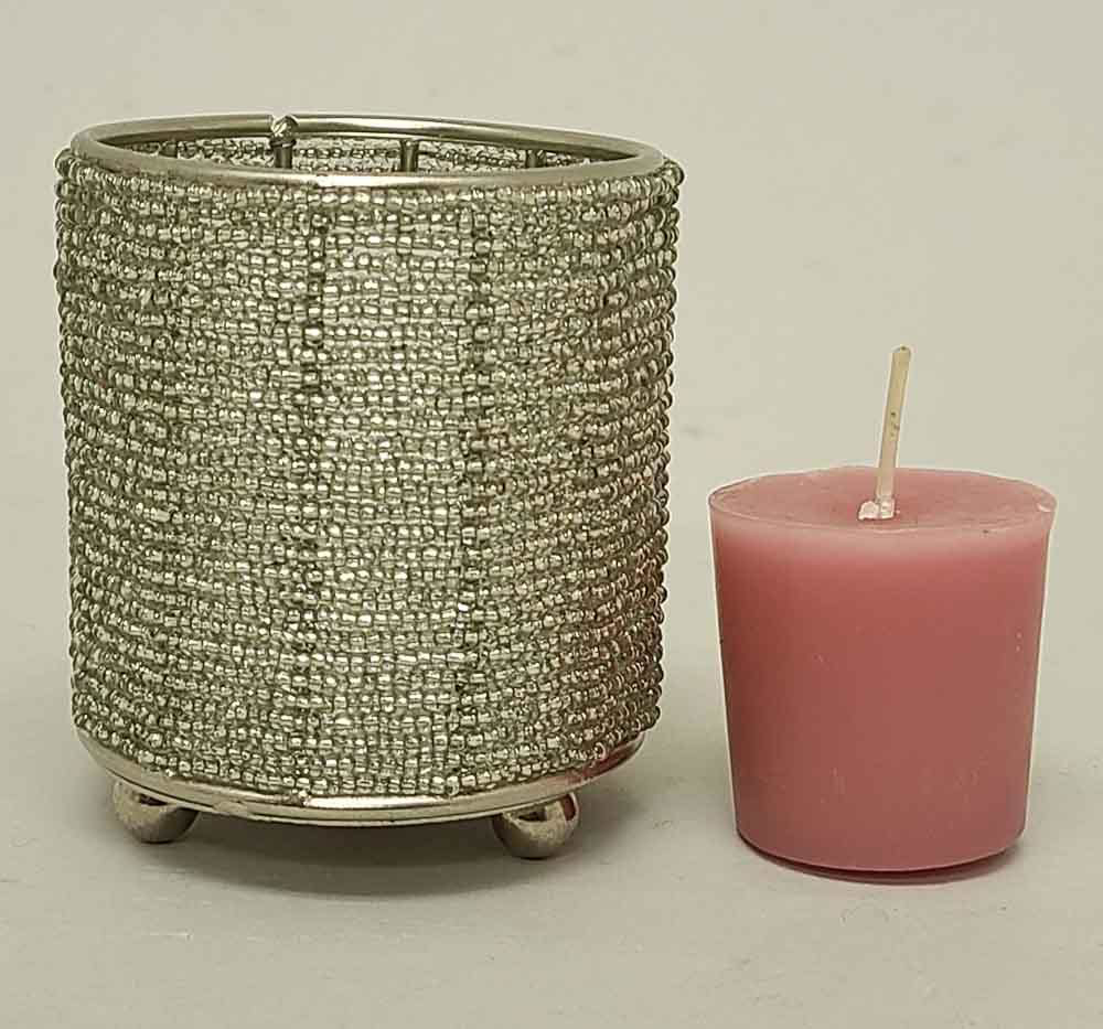 Silver Bead Votive Candle Holder On Three Ball Feet Set Of 4 I 275dx35h I Item No 20432 2227