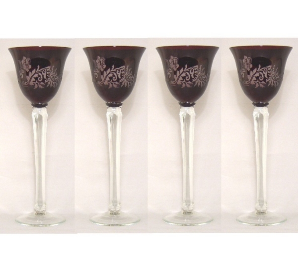 Picture of Votive Candle Holder Tall Cut Color Glass Burgundy Set of 4 |3.75"Dx9"H|  Item No.20631