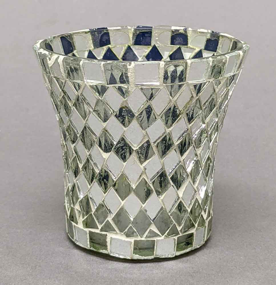 Clear Glass and Mirror Diamond Tile Mosaic Votive Holder 23117
