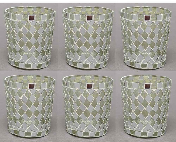 Picture of Votive Candle Holder Mirror Mosaic Taper Silver  Set of 6  |2.5"Dx3"H|  Item NO.23118