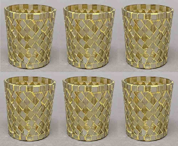 Picture of Votive Candle Holder Mirror Mosaic Taper Gold  Set of 6  | 2.5"Dx3"H |  Item No. 46118