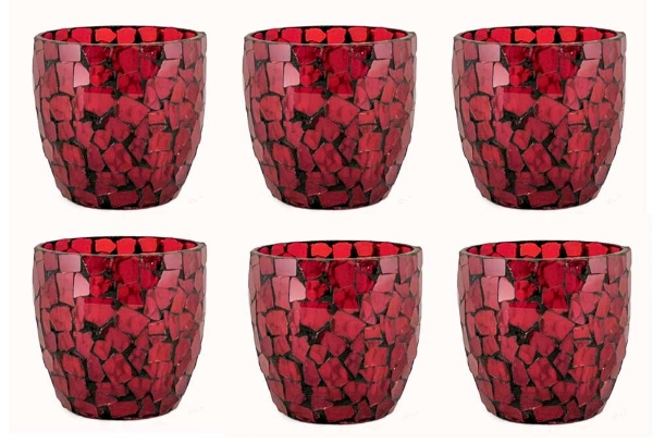 Picture of Votive Candle Holder Chip Mosaic Cup Red  Set of 6  |2.75"Dx3"H|  Item No.71115
