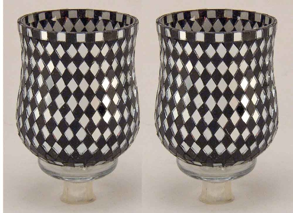 Picture of Peg Votive Candle Holder Mirror Mosaic Black  Set of 2  | 3.75"Dx5"H |  Item No. 21263