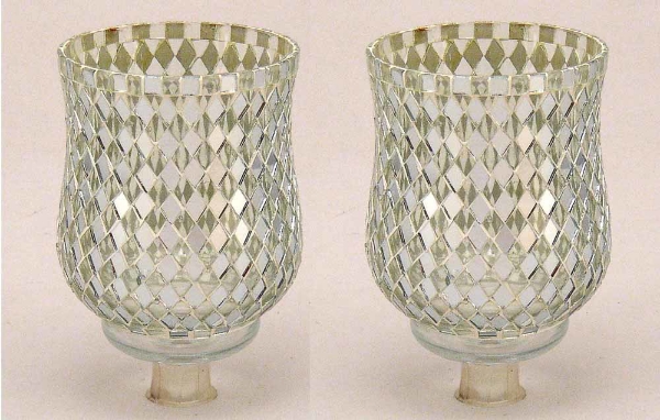 Picture of Peg Votive Candle Holder Mirror Mosaic Silver Set of 2  | 3.75"Dx5"H |  Item No.23263