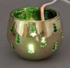 Picture of Set/6 Brass Votive Holder Tree Cutouts with Green Glass Liner | 3"Dx2.5"H | Item No. 90502