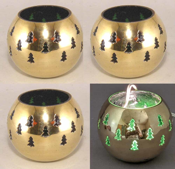 Picture of Set/4 Brass Votive Holder Tree Cutouts with Green Glass Liner | 4"Dx3.5"H | Item No. 90505