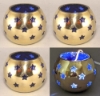 Picture of Set/4 Brass Votive Holder Star Cutouts with Blue Glass Liner | 4"Dx3.5"H | Item No. 90503