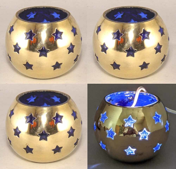 Picture of Set/4 Brass Votive Holder Star Cutouts with Blue Glass Liner | 4"Dx3.5"H | Item No. 90503