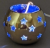 Picture of Set/4 Brass Votive Holder Star Cutouts with Blue Glass Liner | 4"Dx3.5"H | Item No. 90503
