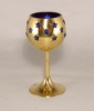 Picture of 3"D x 6"H  Votive Holder Perforated Brass Ball on Stand with Blue Glass Liner Set of 2  Item No. 90506