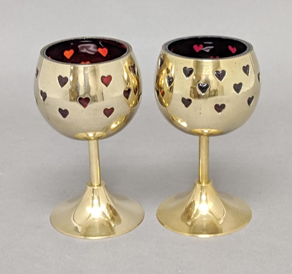 Picture of 3"D x 6"H  Votive Holder Perforated Brass Ball on Stand with Red Glass Liner Set of 2  Item No. 90507