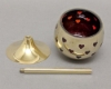 Picture of 3"D x 6"H  Votive Holder Perforated Brass Ball on Stand with Red Glass Liner Set of 2  Item No. 90507