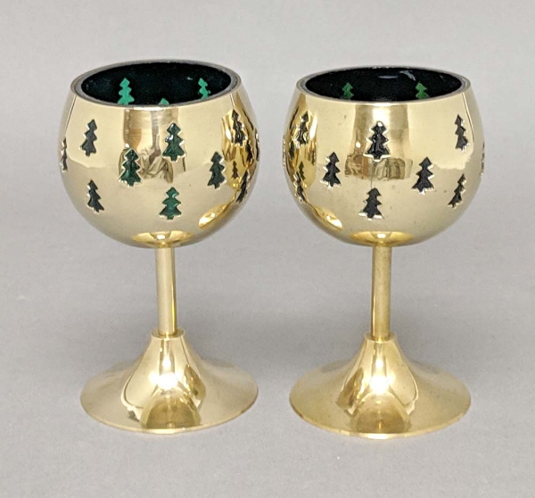 Picture of 3"D x 6"H  Votive Holder Perforated Brass Ball on Stand with Green Glass Liner Set of 2  Item No. 90508
