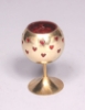 Picture of 4"D x 6"H   Votive Holder Perforated Brass Ball on Stand with Red Glass Liner Set of 2 Item No. 90516