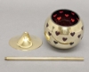 Picture of 4"D x 6"H   Votive Holder Perforated Brass Ball on Stand with Red Glass Liner Set of 2 Item No. 90516