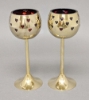 Picture of 3"D x 7.5"H  Votive Holder Perforated Brass Ball on Stand with Red Glass Liner Set of 2 Item No. 90510