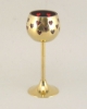 Picture of 3"D x 7.5"H  Votive Holder Perforated Brass Ball on Stand with Red Glass Liner Set of 2 Item No. 90510