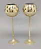 Picture of 4"D x 11"H  Votive Holder Perforated Brass Ball on Stand with Green Glass Liner Set of 2  Item No. 90523