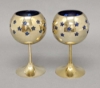 Picture of 4"D x 6"H  Votive Holder Perforated Brass Ball on Stand with Blue Glass Liner Set of 2  Item No. 90515