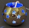 Picture of 4"D x 6"H  Votive Holder Perforated Brass Ball on Stand with Blue Glass Liner Set of 2  Item No. 90515