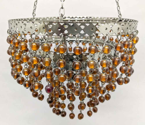 Picture of Lantern Bead Votive Holder Hanging 3-Tier Amber 3-Chains  | 7"Dx16"H |  Item No.30101