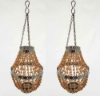 Picture of Lantern Bead Votive Holder Hanging Chandelier Amber 3-Chains Set /2  | 5"Dx14"H |  Item No.30121