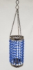 Picture of Lantern Bead Votive Holder Hanging Cylindrical Blue 3-Chains Set/2  | 3"Dx15"H |  Item No.30133