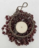 Picture of Lantern Bead Votive Holder Hanging Cylindrical Burgundy 3-Chains Set/2  | 3"Dx15"H |  Item No.30134