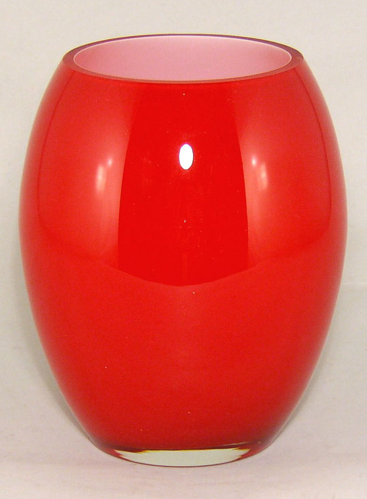 Red Vase Glass Convex Oval Set of 2 4"D x 7"H Item No. 12407