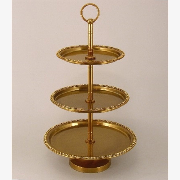 Picture of Antique Gold Cupcake Stand 3-Tier with Rhinestone Border Trays  | 12"Dx20"H |  Item No. 16147