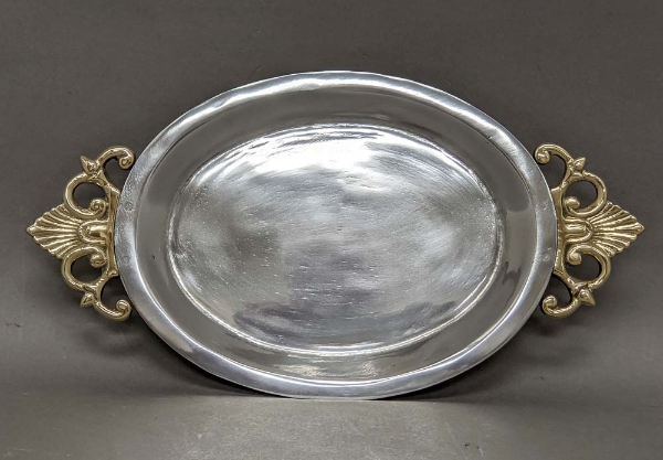Picture of Tray Aluminum with Brass Handles Oval  Set/2 | 10"L x 7"W |  Item No. 14059