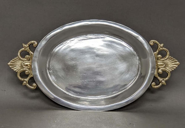 Picture of Tray Aluminum with Brass Handles Oval  Set/4 | 10"L x 7"W |  Item No. 14059