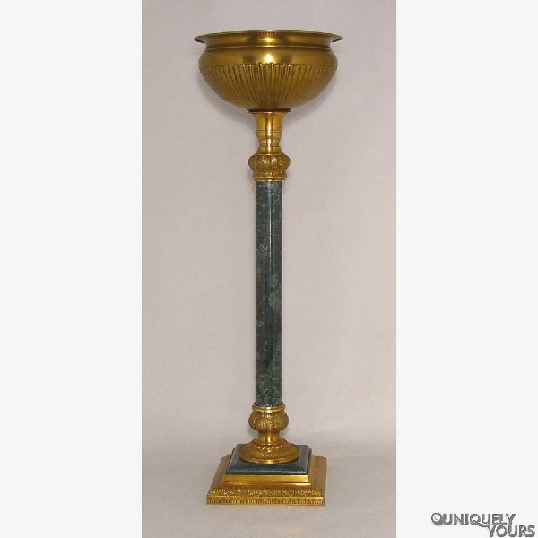 Picture of Antique Gold Color Floral Stand with Bowl and Green Marble Stem Centerpiece | 10.5"D x 32.5"H | Item No. 37505