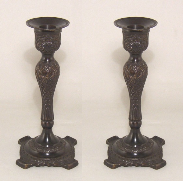 Picture of Bronze Patina on Brass Candle Holder Square Base Embossed Set/2 | 3.75"Dx8"H |  Item No. K76685