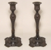 Picture of Bronze Patina on Brass Candle Holder Square Base Embossed Set/2 | 5"Dx12"H |  Item No. K76683