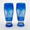 Picture of Cobalt Blue Bud Vase  Etched Wine Glass Shaped Set/2  | 2.25"Dx6.5"H | Item No. 20649