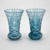 Picture of Light Blue Bud Vase Tapered Ring Bottom Etched Cut Glass  Set/2   | 3.75"Dx5.75"H | Item No. 20668