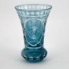 Picture of Light Blue Bud Vase Tapered Ring Bottom Etched Cut Glass  Set/2   | 3.75"Dx5.75"H | Item No. 20668