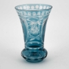 Picture of Light Blue Bud Vase Tapered Ring Bottom Etched Cut Glass  Set/2   | 3.75"Dx5.75"H | Item No. 20668