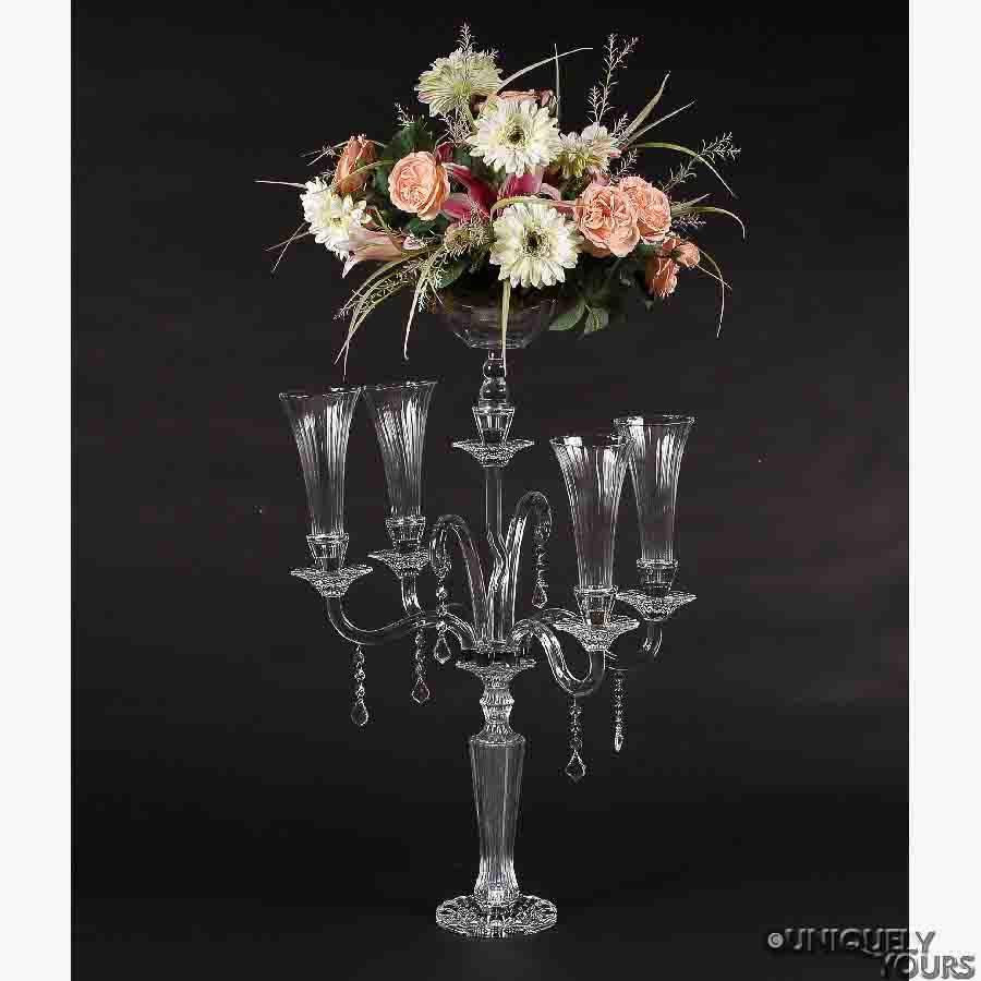 Crystal Candelabra 4 arms with bowl 33.5" High 20217Home Decoration