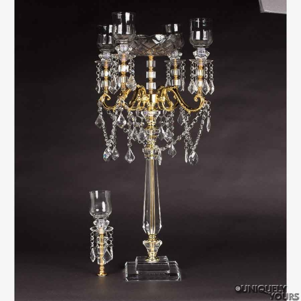Picture of Crystal Candelabra Gold  Ornate Arms 4 Light & Bowl or 5 Light | 14"W x 31"H | Item No. 20220